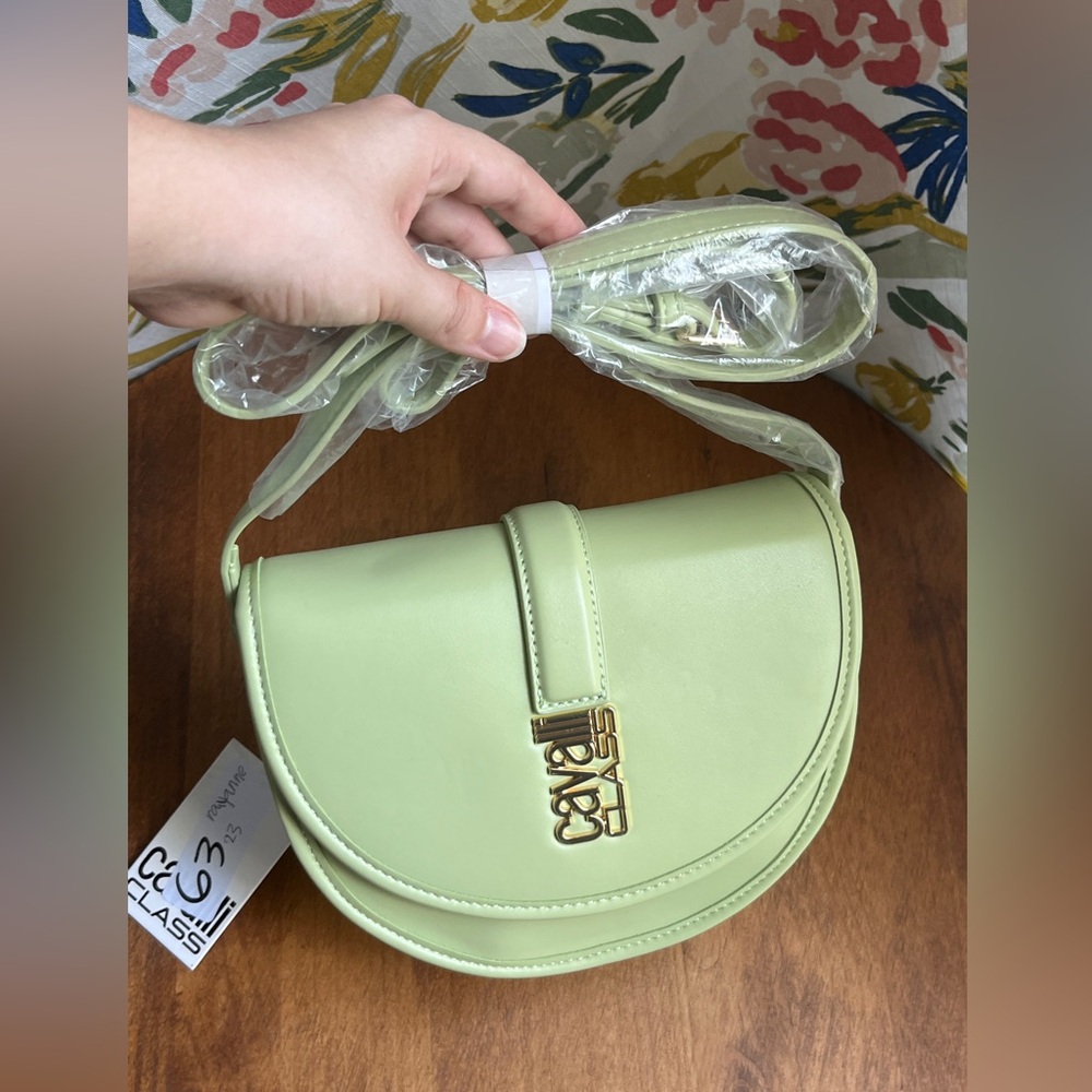 Cavalli Class Marina Saddle Flap Crossbody Bag In Leaf Green NWT retail $98